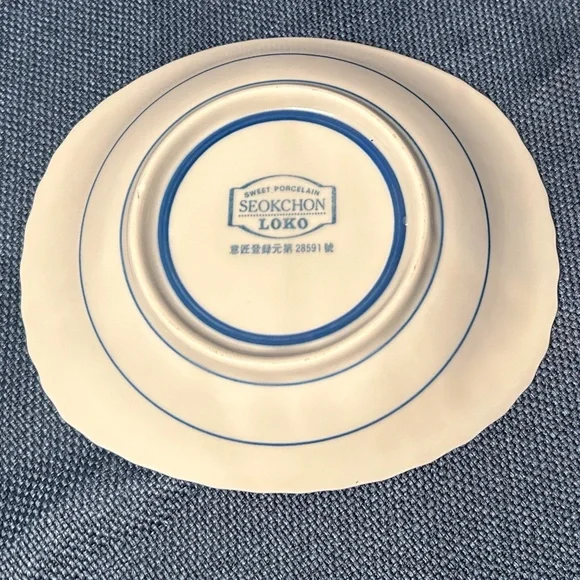 Seokchon Loko Sweet Porcelain Oval Bowls 28591 Blue & Gray 6.5" x 5.5” Set of 2 - Picture 7 of 10